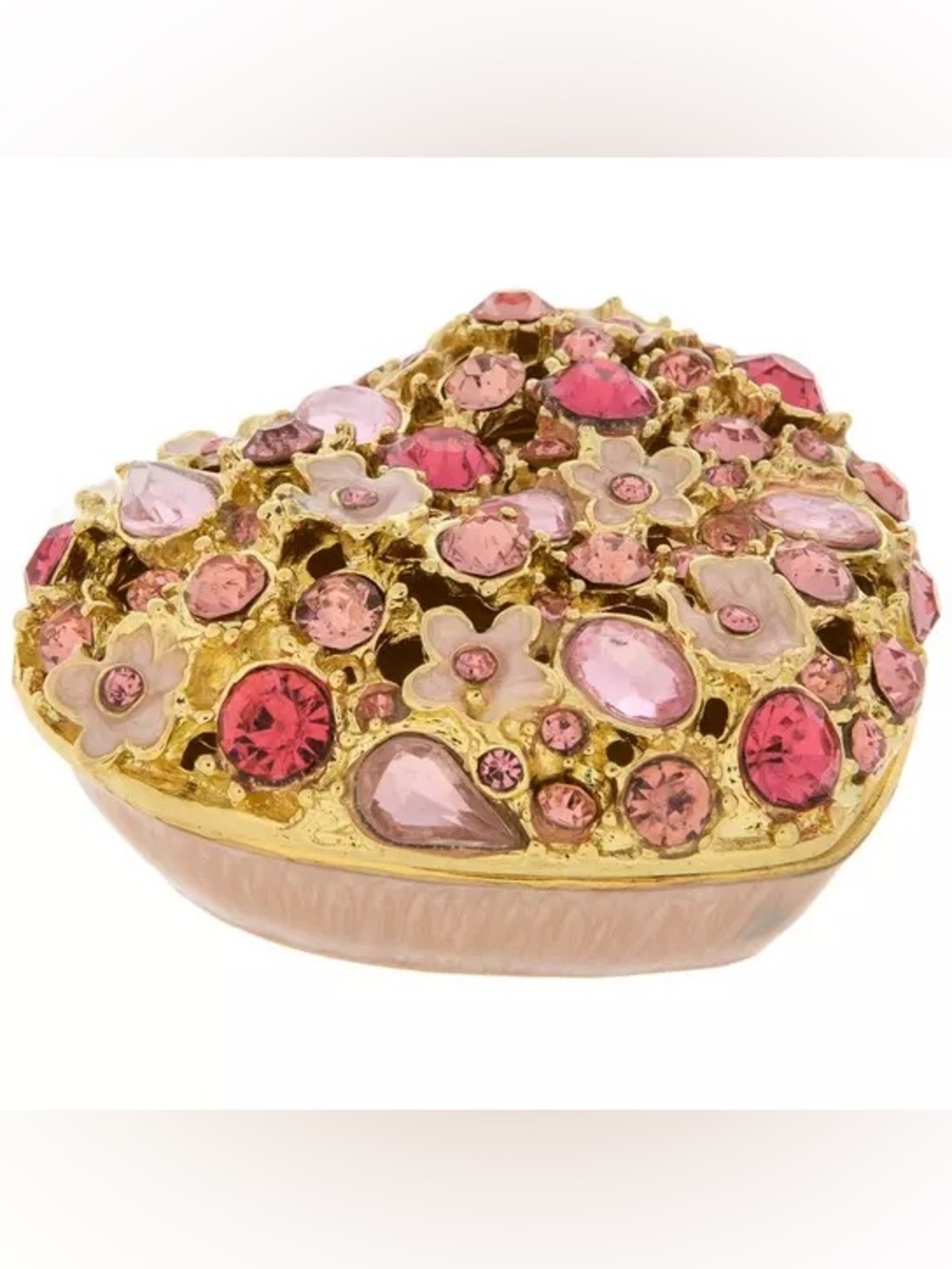 New Pink Floral Heart Rhinestone Jewelry Box